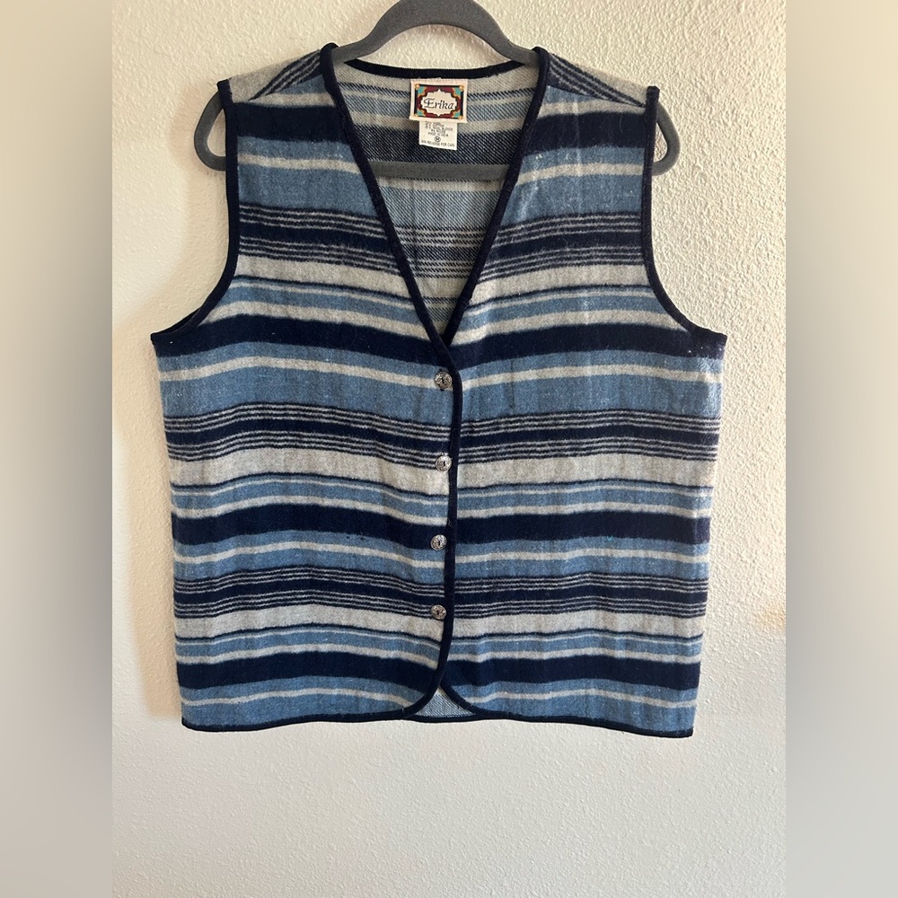 Vintage Erika Wool Cotton Blend Striped Western Vest Womens Size M